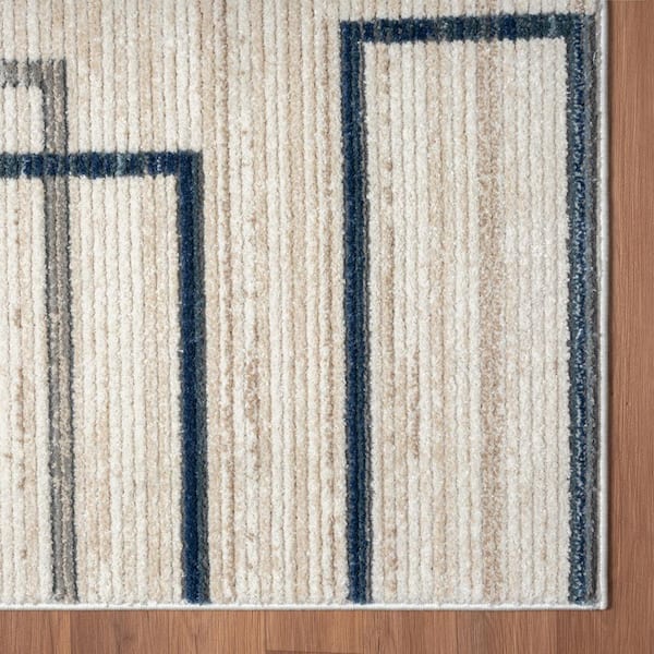 Britny Blue/Gray 8 ft. x 10 ft. Contemporary Geometric High-Low Plush Polyester Blend Rectangle Area Rug