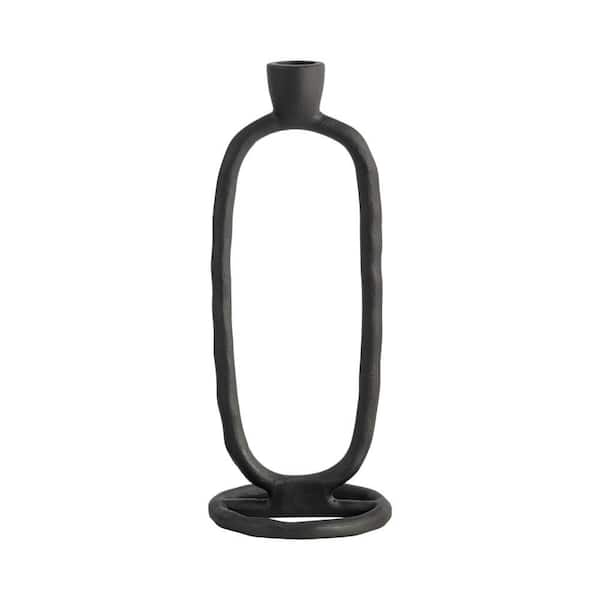Black 10 in. Metal Open Oval Taper Candle Holder