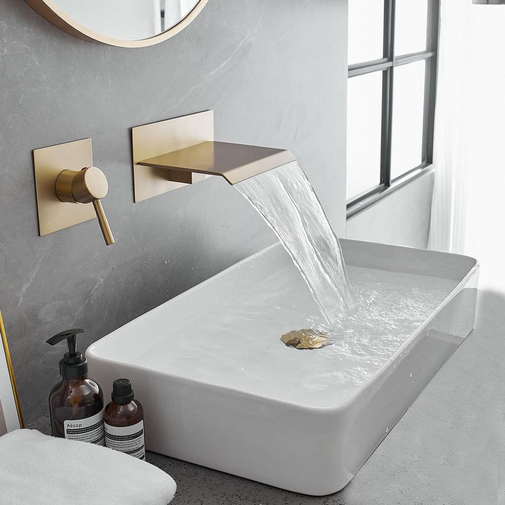 Brushed Gold Wall-Mounted Single-Handle Waterfall Bathroom Faucet