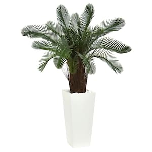 40 in. High Indoor/Outdoor Cycas Artificial Tree in White Tower Planter