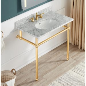 Verona 34.5 in. Console Sink in Brushed Gold with Carrara White Countertop