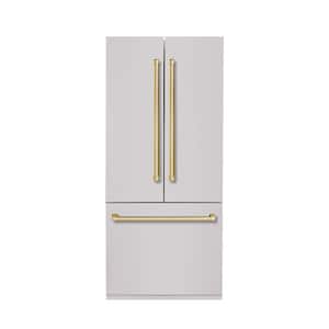 Bold 36 in. 19.5 cu. ft. Counter-Depth Built-in Bottom Mount Refrigerator with Stainless Steel with Brass Trim