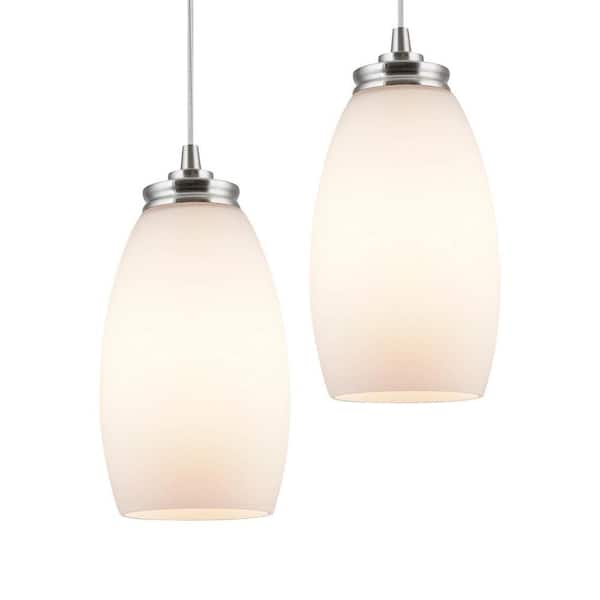 Kira Home Coast 60-Watt 1-Light Brushed Nickel + Frosted, 2-Pack Modern Pendant Light with Frosted Shade, No Bulb Included