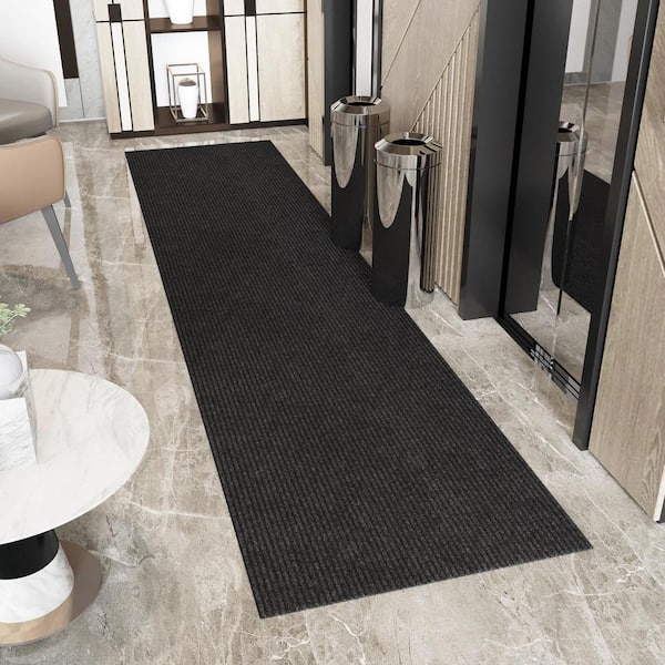 Lifesaver Scrape Rib Non-Slip Custom Cut Long Hallway Runner Rug, 3 ft. 11 in.x29 ft. Black Polyester Garage Flooring