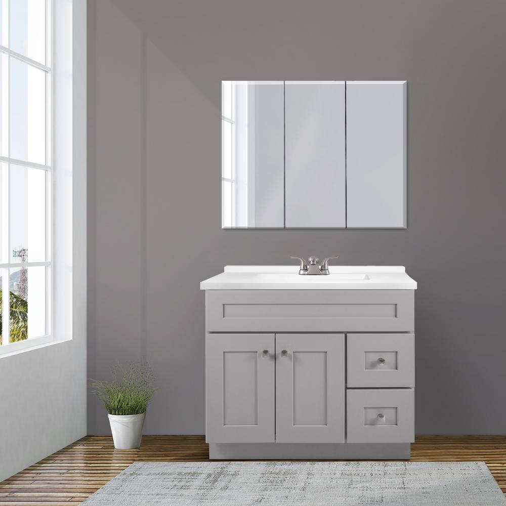 Brookings 37-Inch Gray Solid Wood Vanity with Modern Sink Top