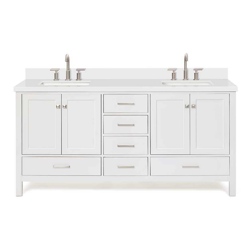 Cambridge 73" White Double Sink Vanity with Quartz Top