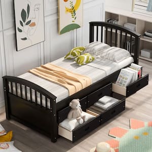 39.3 in. W Espresso Twin Size Wooden Bed Frame for Teens and Adults, Platform Bed Frame with 6-Drawers and Wooden Slats