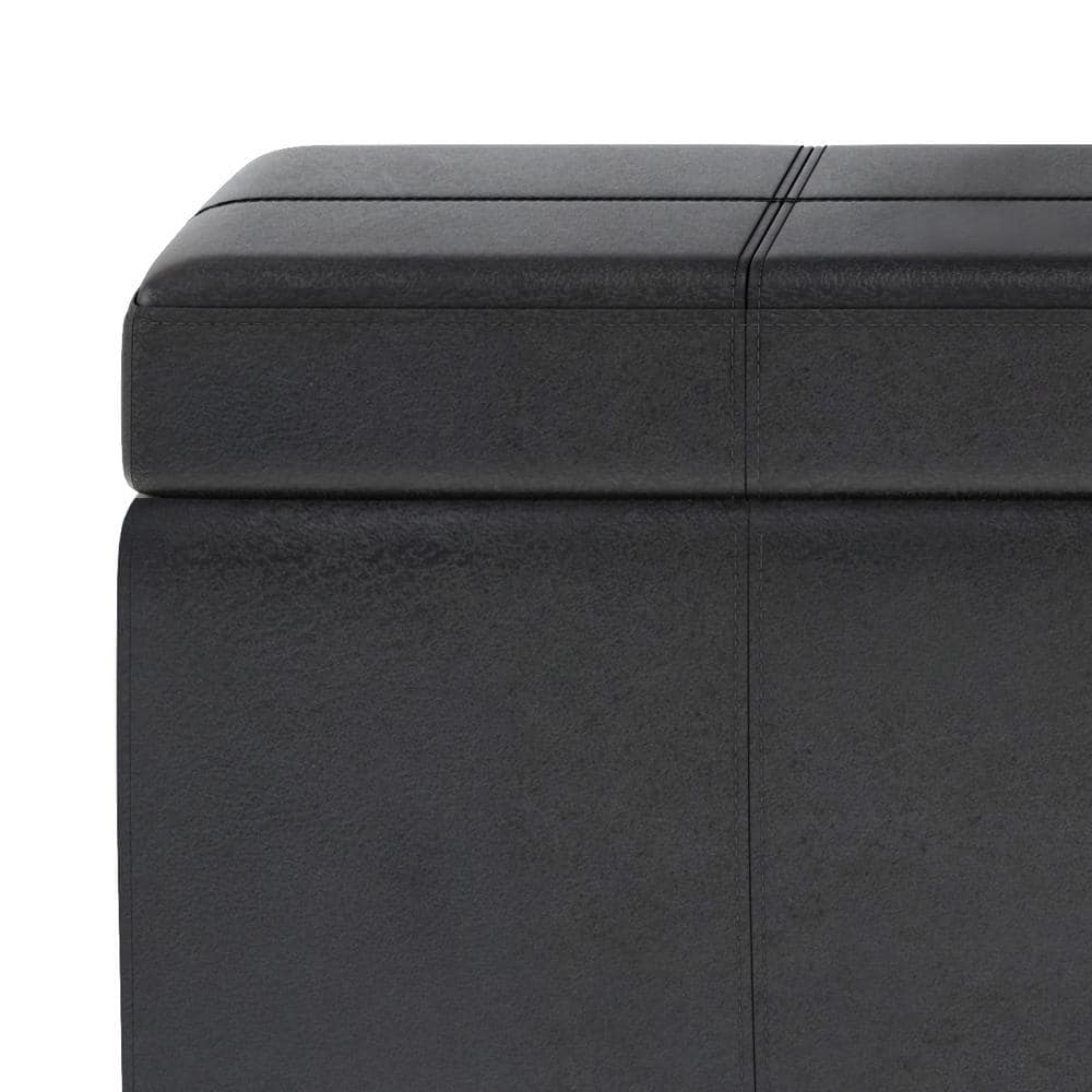 Transitional Distressed Black Tufted Large Storage Footstool