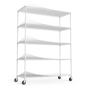 24 in. x 60 in. x 82 in. 5-Shelf White Shelf Style Metal Long Angle Shelf with Adjustable Shelf Liners and 4 Wheels