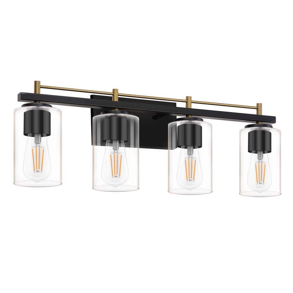 Farmhouse 24 in. 4-Light Gold and Black Bathroom Vanity Light with Glass Shade price history on PriceWatchPro