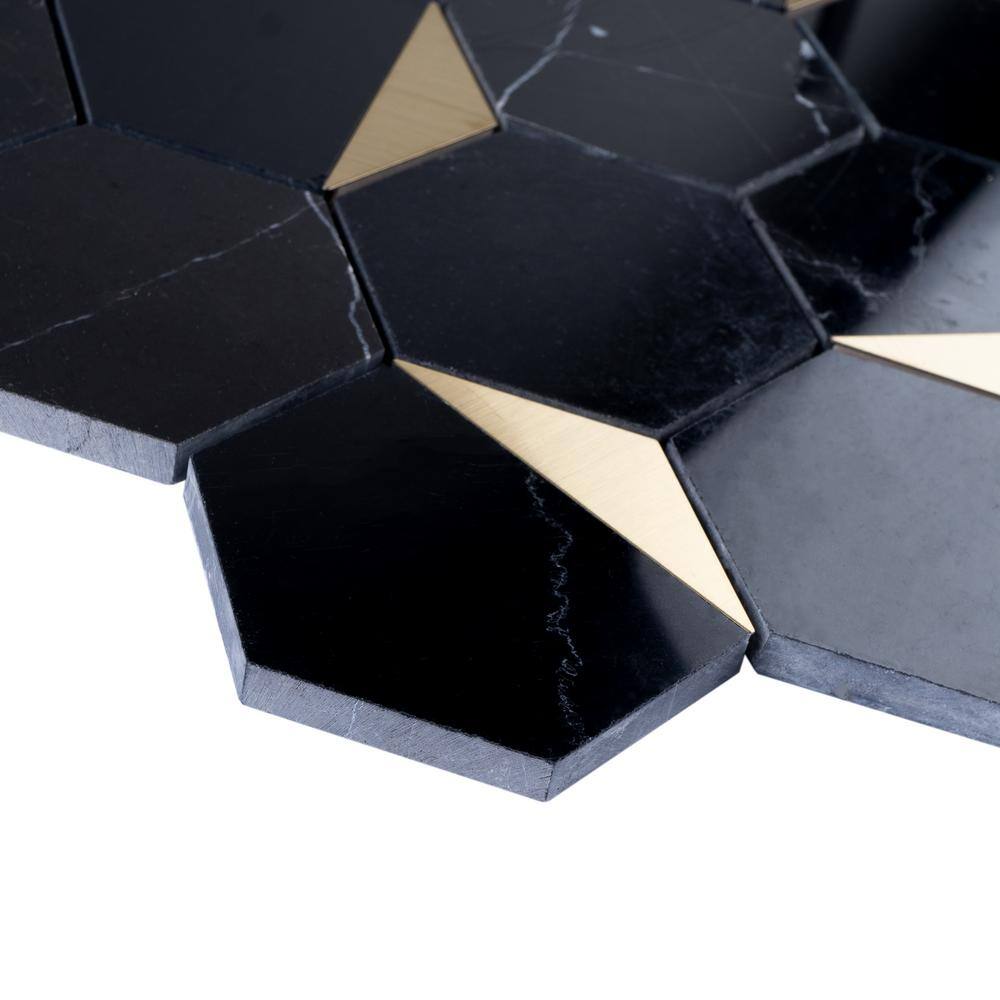 Black Gold Hexagon Marble Honeycomb Mosaic Wall Tile