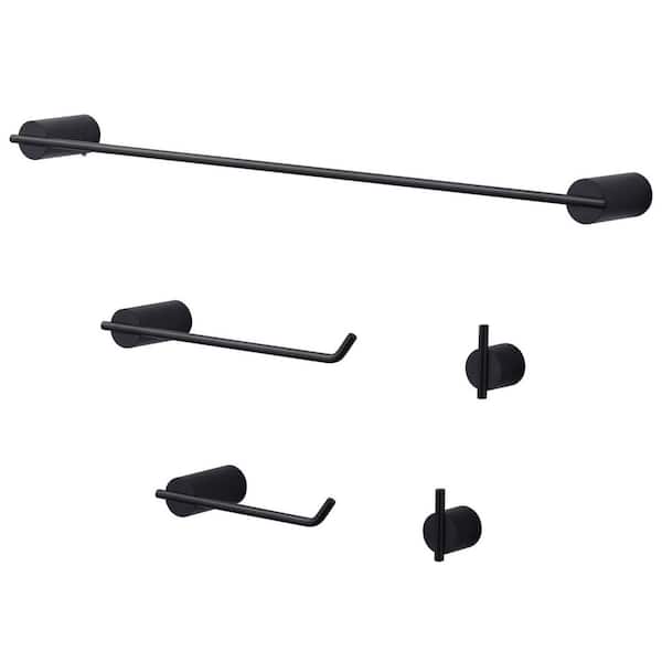 VEVETTA 5-Piece Bath Hardware Set with 24 in. Towel Bar Toilet Paper Holder and 2 Towel Hooks in Matte Black
