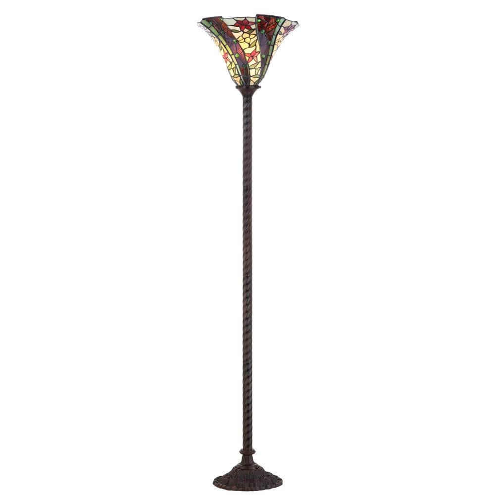 Williams 71" Bronze Torchiere with Stained Glass Shade
