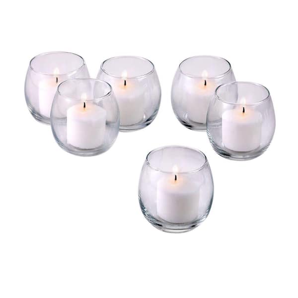 Light In The Dark Clear Glass Hurricane Votive Candle Holders with White Votive Candles (Set of 72)