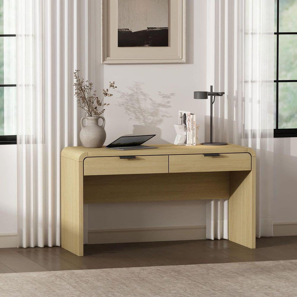 Manhattan Comfort Grace 54 in. Modern Rectangular Natural Oak 2-Drawer ...