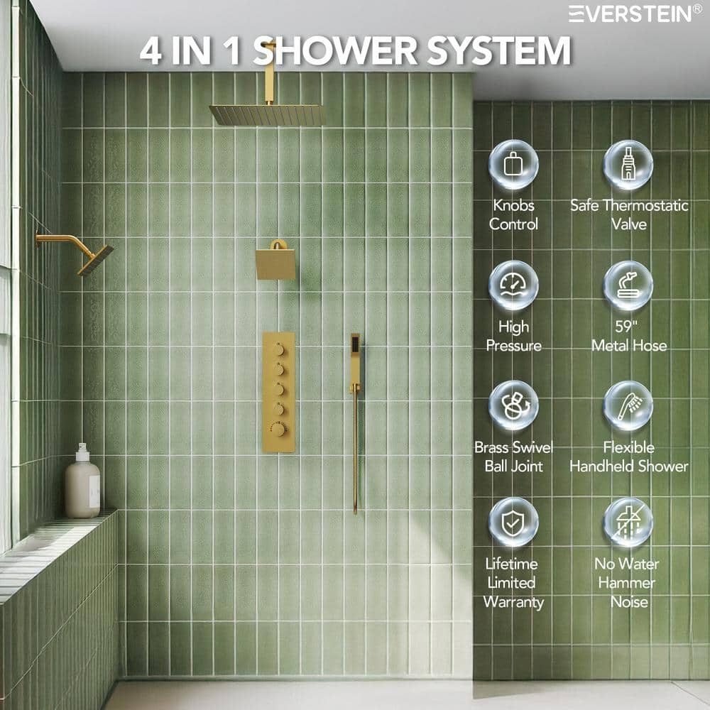 Brushed Gold Multi-Head Stainless Steel Shower System