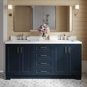 Taylor 72.25 in. W x 22 in. D x 36 in. H Double Sink Freestanding Bath Vanity in Midnight Blue with Carrara Quartz Top