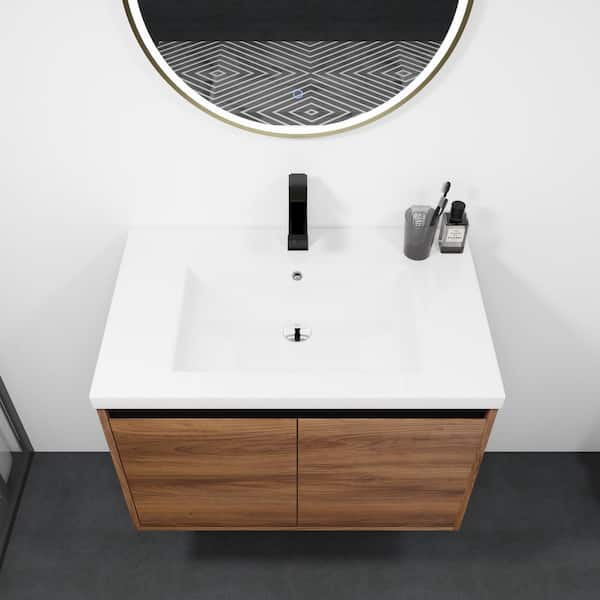 29.5 in. W x 18 in. D x 20 in. H Single Sink Bath Vanity in Dark oak with White Ceramic Top