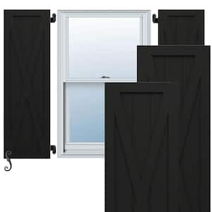 EnduraCore Single X-Board Farmhouse 15 in. W x 36 in. H Board and Batten Composite Shutters Pair in Black