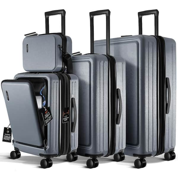 TRAVELARIM 4-Piece Gray Nested Hard Luggage Set Expandable Spinner