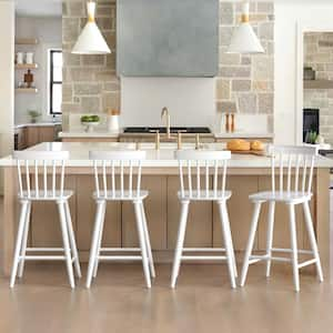 24 in. White Wood Counter Stools Bar Stools with Slat Back (Set of 4)