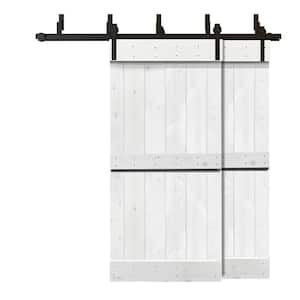76 in. x 84 in. Mid-Bar Bypass White Stained Solid Pine Wood Interior Double Sliding Barn Door with Hardware Kit
