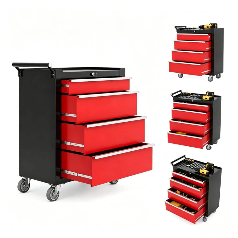 "4-Drawer Rolling Tool Chest with Drawers & Lock, 24"" Compartment Tool Box Cart with Lockable Wheels & Drawer Liners" price history on PriceWatchPro