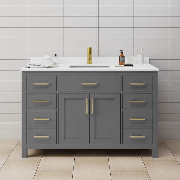 Wyndham Collection Beckett 54 in. W x 22 in. D x 35 in. H Single Sink Bathroom Vanity in Dark Gray with White Cultured Marble Top