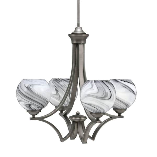 Unbranded Clevelend 4-Light Graphite Round Chandelier with 5.75 in. Onyx Swirl Glass Shades, No bulbs included