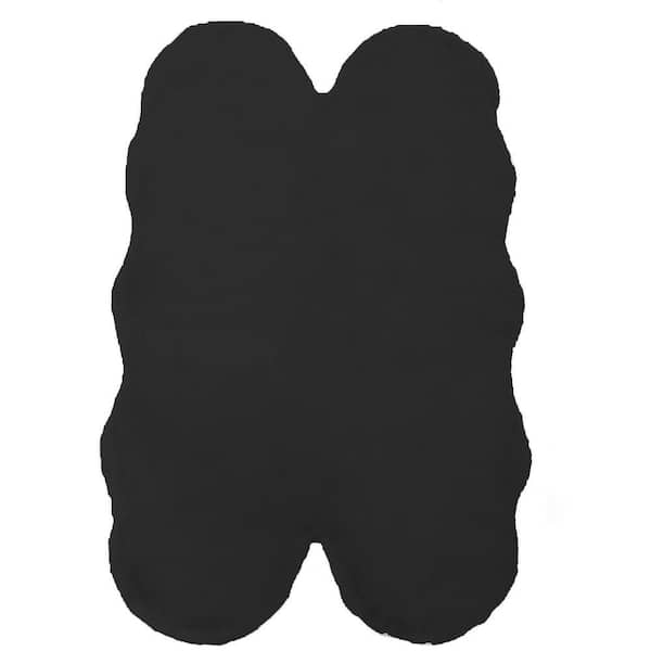 Mmlior Black 4 ft. x 6 ft. Soft Faux Rabbit Fur Specialty Area Rug