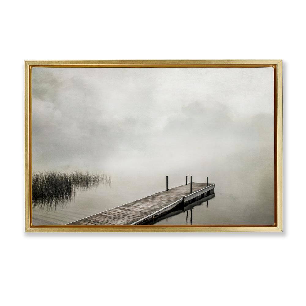Mysterious Foggy Lake Dock by Peter Hawkins Gold Floater Frame Nature Graphic Art Print 17 in. x 25 in. price history on PriceWatchPro