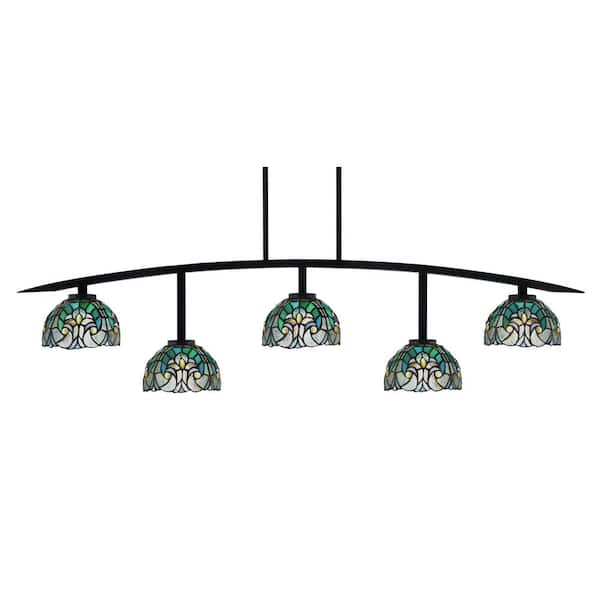 Unbranded Siena 5-Light Matte Black Billiard-Light with Cypress Art Glass Shades