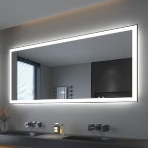 72 in. W x 40 in. H Rectangular Framed LED Anti-Fog Wall Bathroom Vanity Mirror in Black with Backlit and Front Light