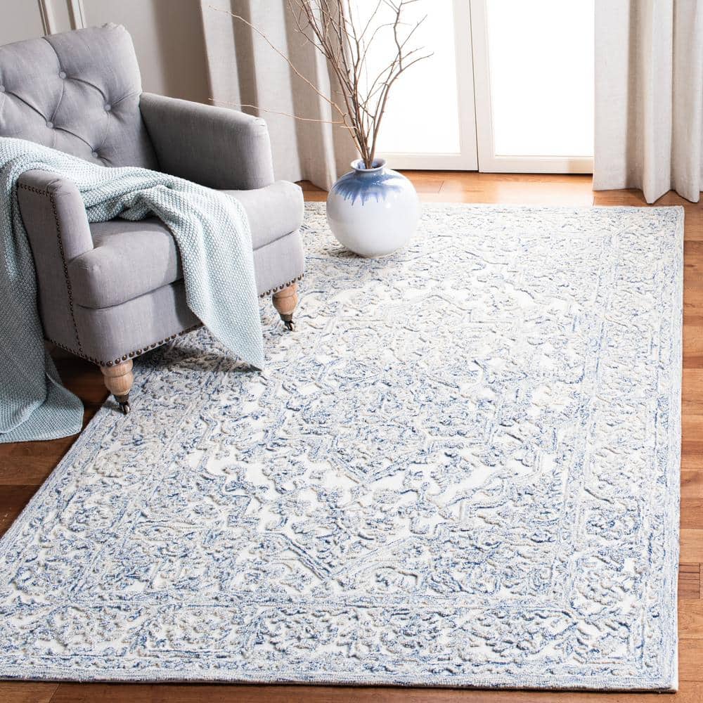 Regal Blue Square Hand-Tufted Wool Area Rug - 6'