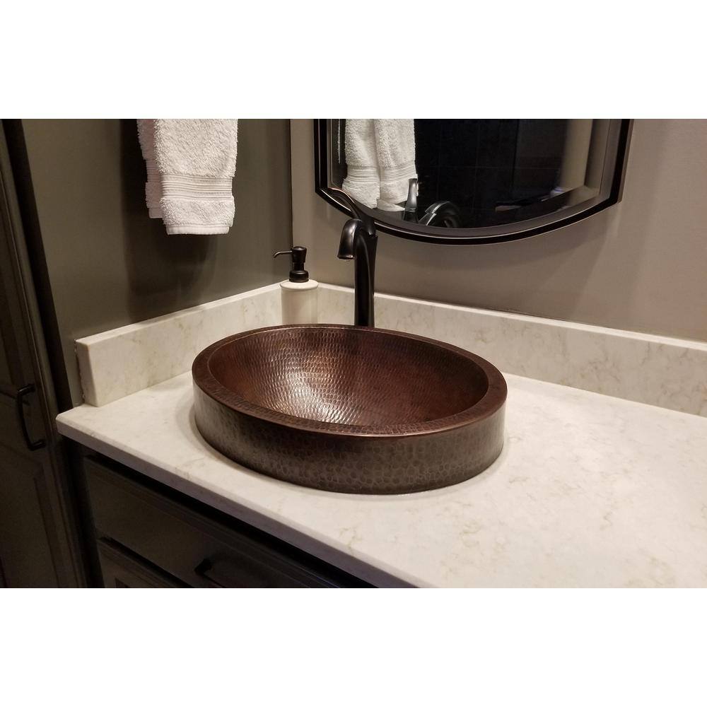 17'' Round Hammered Copper Vessel Sink in Oil Rubbed Bronze