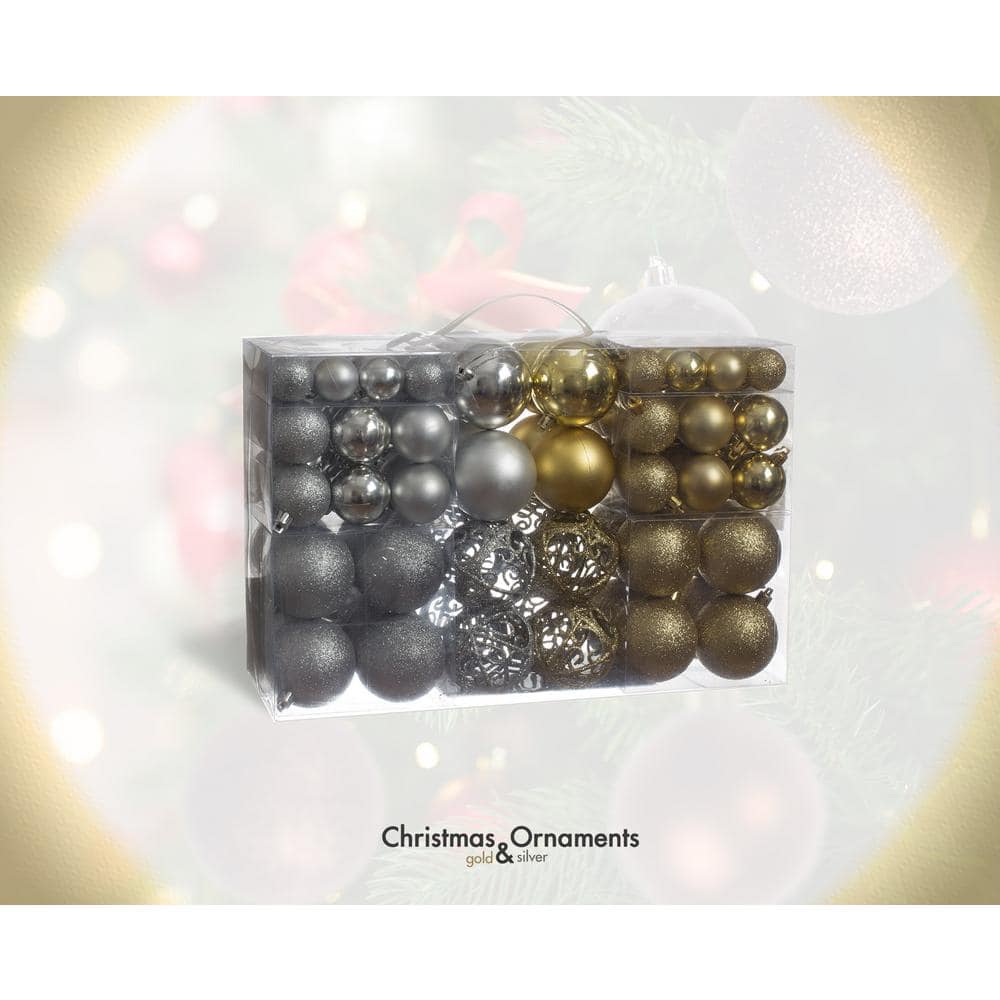 Gold and Silver Shatterproof Plastic Christmas Ornament Set