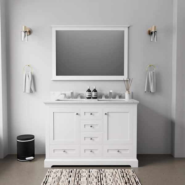 Lexora Dukes 48 in. W x 22 in. D x 34 in. H Bath Vanity Cabinet without Top in White with Mirror