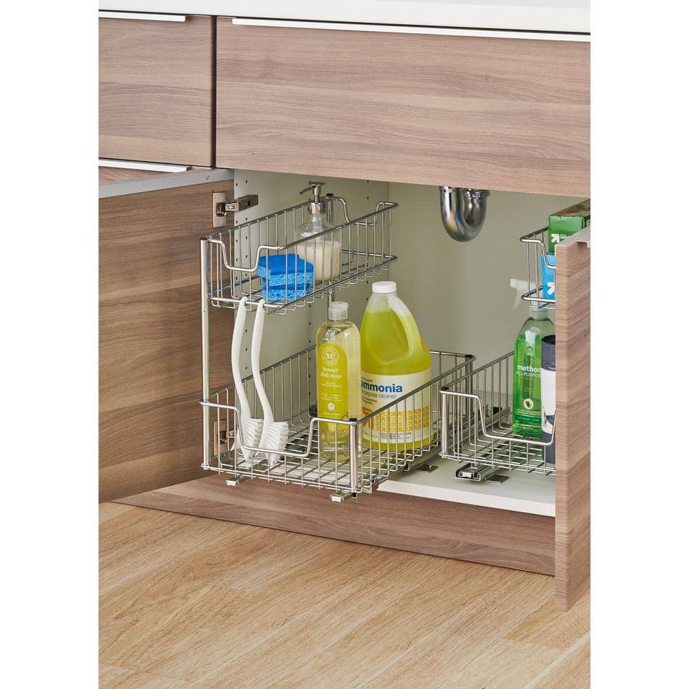 Chrome Sliding Undersink Organizer with Two Baskets