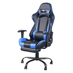 Black and Blue Swivel Chair Racing Gaming Chair with Footrest Tier