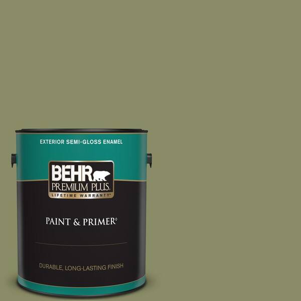 BEHR PREMIUM PLUS 1 gal. #S370-5 Pesto Paste Semi-Gloss Enamel Exterior Paint & Primer