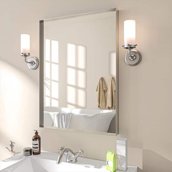 TOOLKISS 22 in. W x 30 in. H Rectangular Aluminum Framed Wall Bathroom Vanity Mirror in Silver