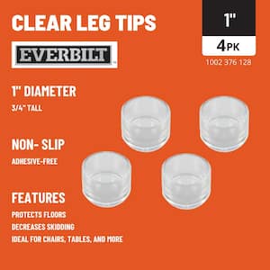 1 in. Clear Rubber Like Plastic Leg Caps for Table, Chair, and Furniture Leg Floor Protection (4-Pack)