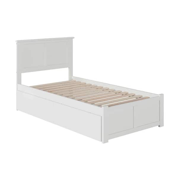 Madison White Twin Solid Wood Storage Platform Bed with Flat Panel Foot Board and 2 Bed Drawers