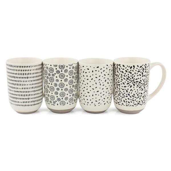 Mr. Coffee Dutton Springs 4 Piece 19 Ounce Stoneware Assorted Designs Mug  Set in White
