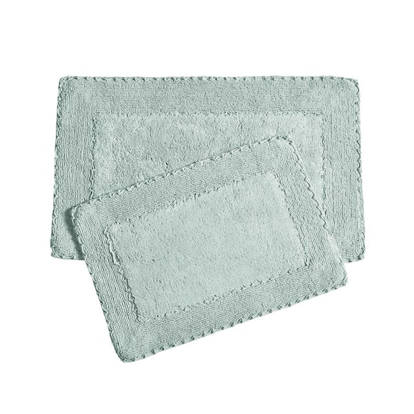 17 in. x 24 in. and 20 in. x 32 in. Aqua Ruffle Cotton Bath Rug Set (2-Piece)
