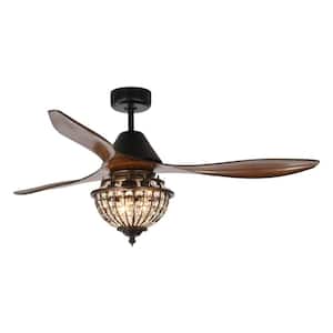 Vicky 52 in. Indoor 3-Blade Rustic Crystal Ceiling Fan with Remote Control and Light Kit