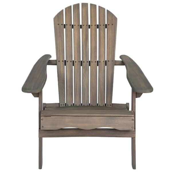 Gray Acacia Wood Adirondack Chair, Adjustable Outdoor Lounge Chair for ...