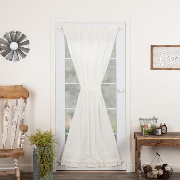 VHC BRANDS Tobacco Cloth 40 in. W x 72 in. L Sheer Rod Pocket French Door Window Panel in Antique White