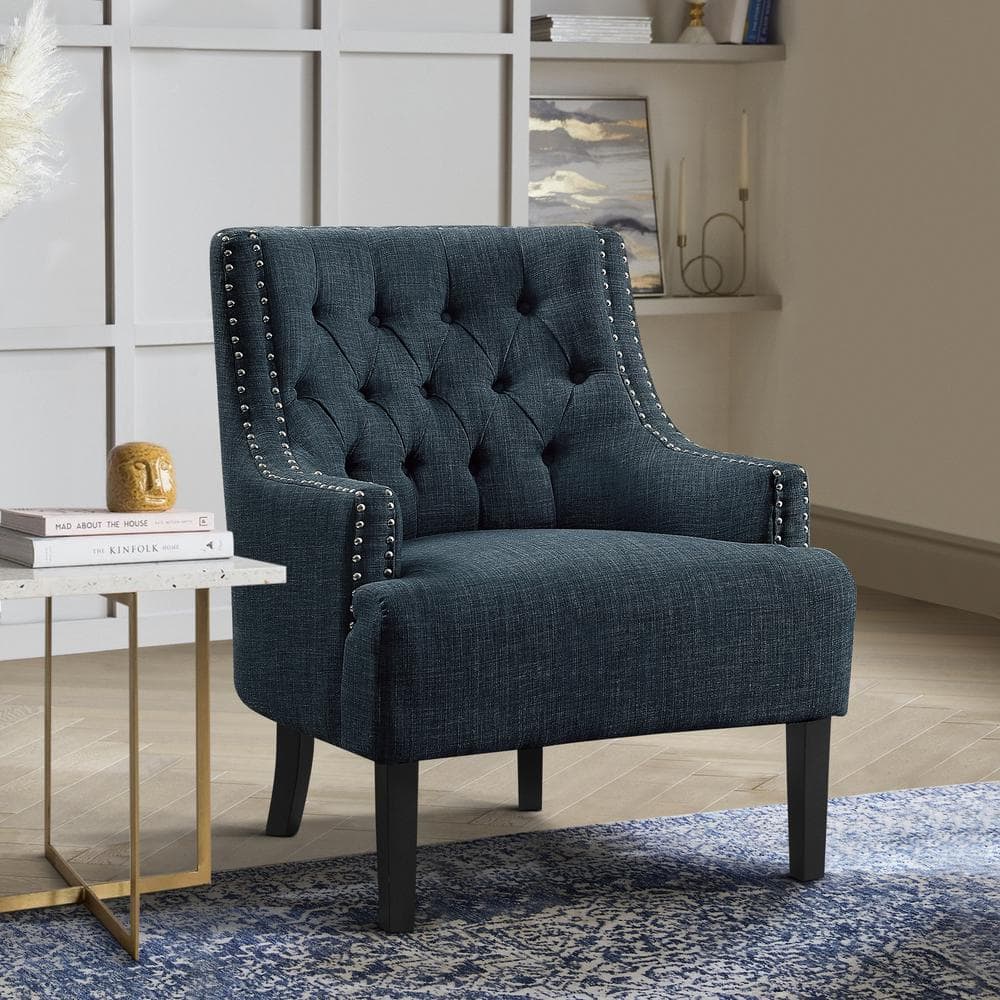 Indigo Transitional Accent Chair with Nailhead Trim and Tufted Back