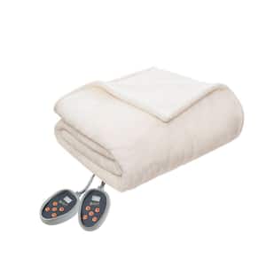 Heated Plush to Berber Ivory Polyester Twin Electric Blanket